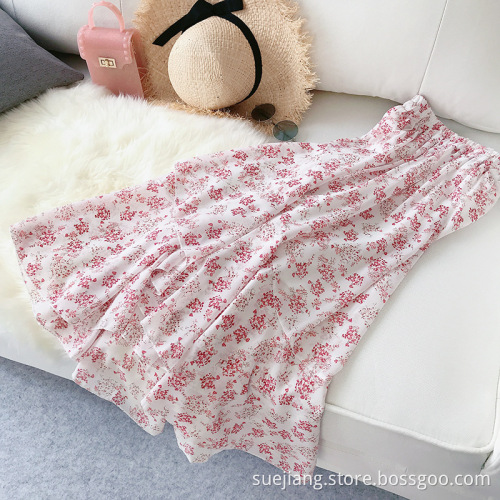 Women Printing Flower Chiffon Skirt Casual Dresses